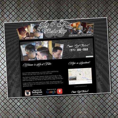 A black and white image of a website for a barber shop.