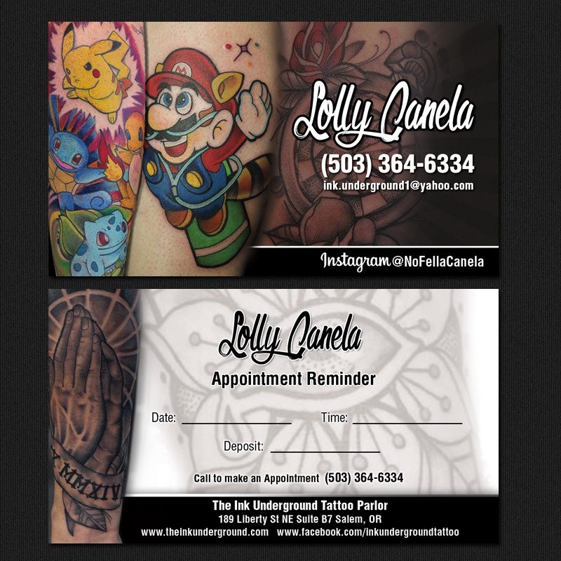 A business card for a tattoo artist.